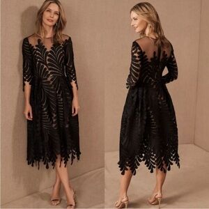 BHLDN Black Leaf Pattern Dress